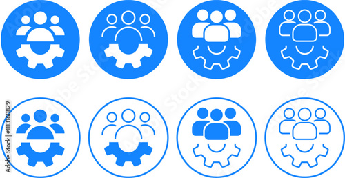 Set of People group with gear icon. enterprise workflow. people group council. Teamwork process symbols 