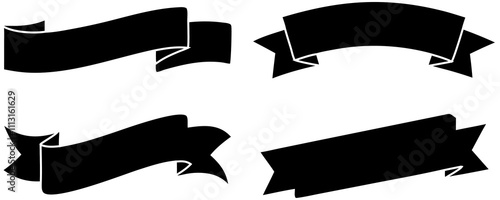 Black ribbons vintage isolated vector sign symbol. Classic illustration for banner design