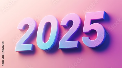 Minimalist "2025" in large typography, with soft gradients and clean lines, floating on a gradient background; designed with a contemporary aesthetic for a fresh start to the new year