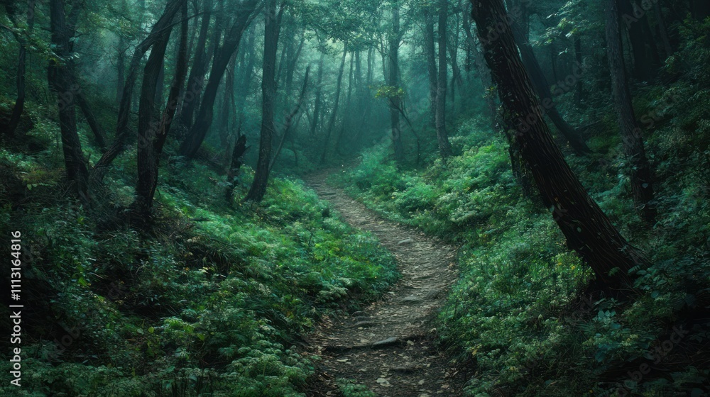 Fototapeta premium Enchanted Forest Path: A Mystical Journey Through Lush Greenery