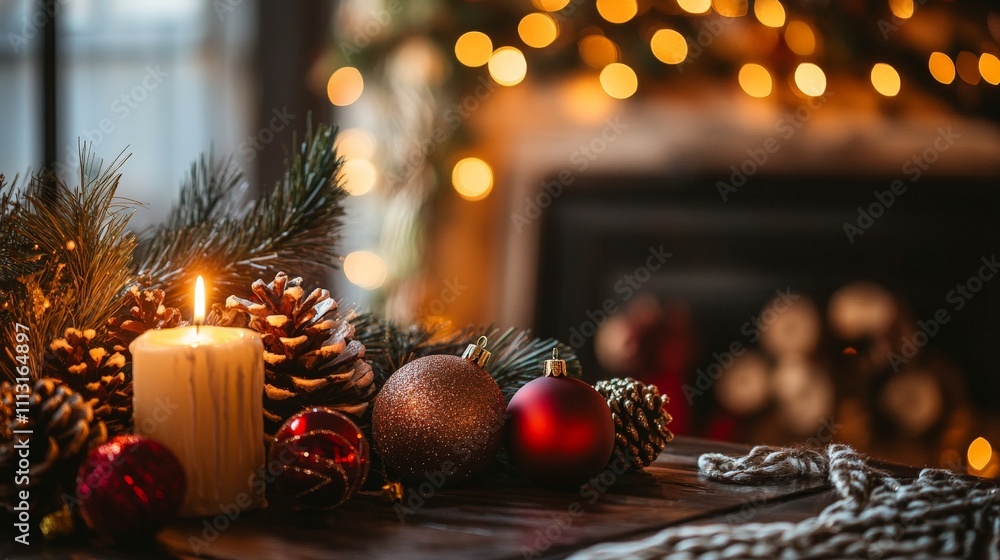 Christmas and New Year decorations blending together in a cozy home Christmas and New Year decorations blending together in a cozy home
