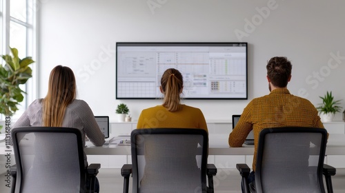 Team Collaboration in Modern Office Setting with Technology Display