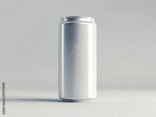 Single blank aluminum beverage can on white background.