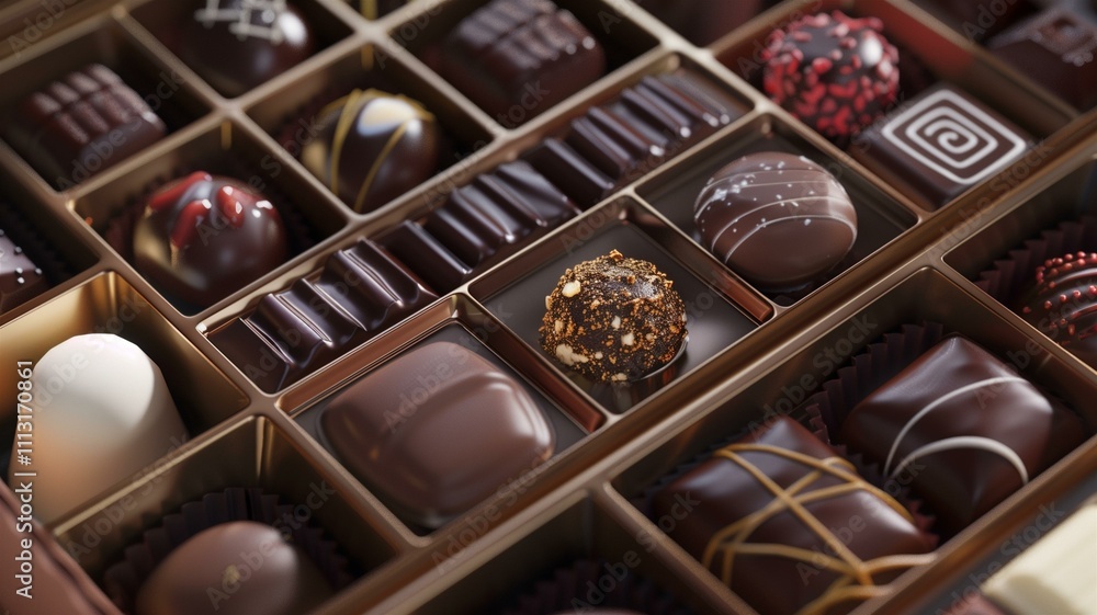 Photorealistic close-up of a selection of gourmet chocolates
