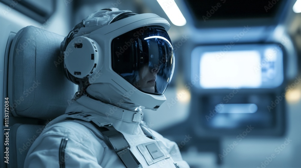 An astronaut preparing for a mission with virtual reality simulations An astronaut preparing for a mission with virtual reality simulations