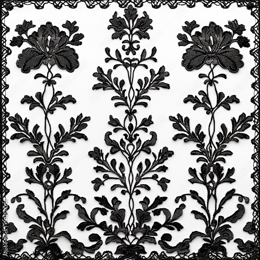 Black floral lace pattern on white background. (1) Black floral lace pattern on white background. (1)