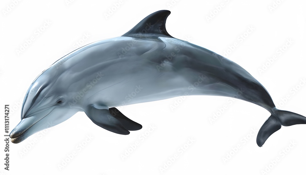 Dolphin with Smooth Body and Curved Dorsal Fin on White Background Dolphin with Smooth Body and Curved Dorsal Fin on White Background