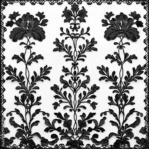 Black floral lace pattern on white background. (1) photo