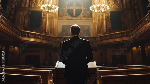 Obraz na płótnie A politician giving a speech at a podium in a grand government building, symbolizing political capital w salonie