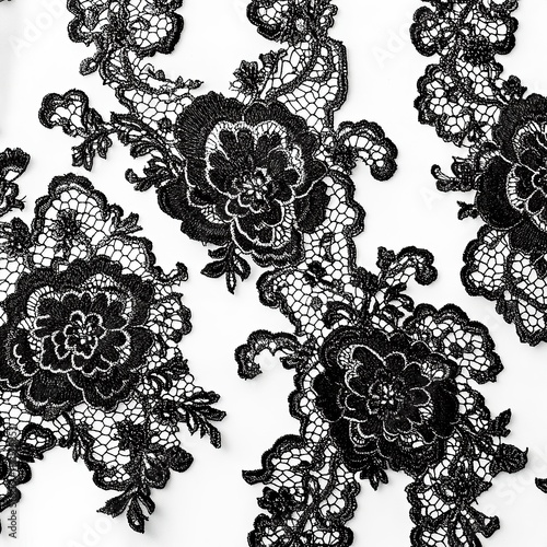 Black floral lace trim with delicate embroidery.