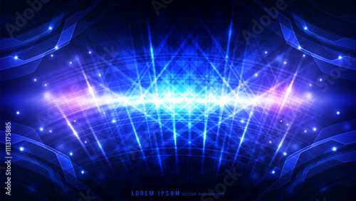 Bright blue background with light beams creates a glowing radiate of energy and motion