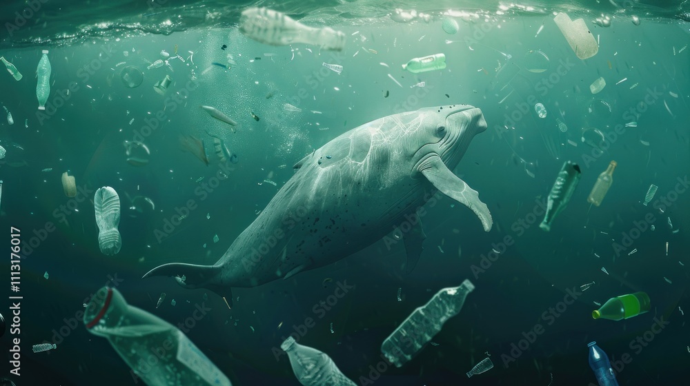 Fototapeta premium Whale in Plastic Pollution
