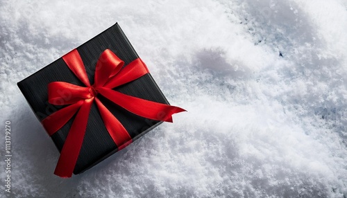 Wallpaper Mural Black Gift Box with Red Ribbon on Snow Background. Top View of Anniversary Gifts with Copy Space Torontodigital.ca