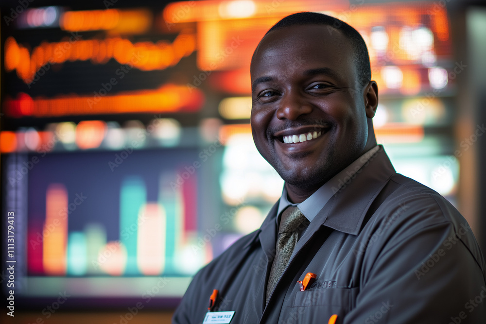 Obraz premium Confident Financial Product Manager Standing in Front of Data Screen