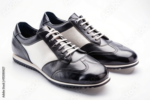 Black and White Leather Shoes - Sleek Sneakers, Documentary Style