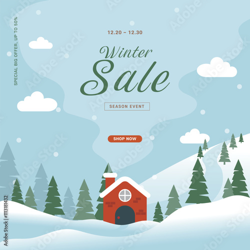 겨울 할인 이벤트 배너 벡터 일러스트 템플릿