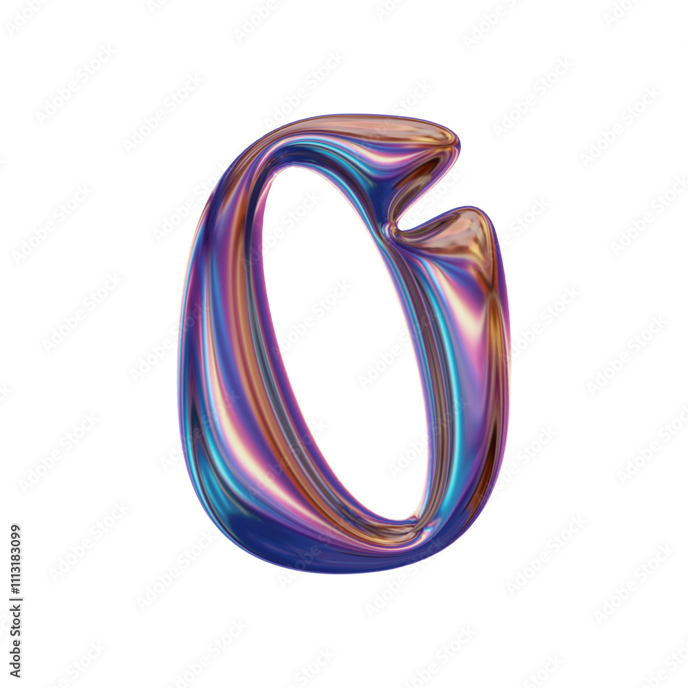 Holographic Chrome Lowercase O - Metallic Liquid 3D Alphabet Holographic Chrome Lowercase O - Metallic Liquid 3D Alphabet