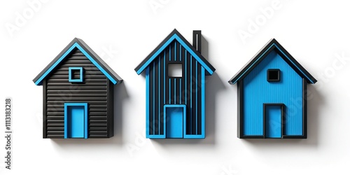 Minimalist Black & Blue Home Line Icons - Building Illustrations