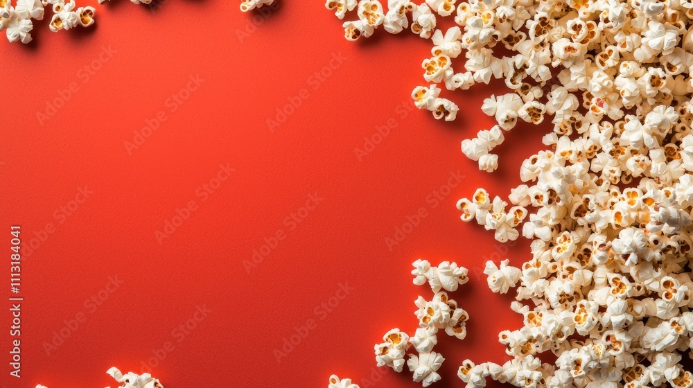 Crunchy popcorn on red background food photography fun concept Crunchy popcorn on red background food photography fun concept