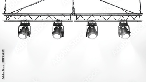 Obraz na płótnie A setup of stage lighting fixtures hanging from a truss, illuminating a blank backdrop. w salonie