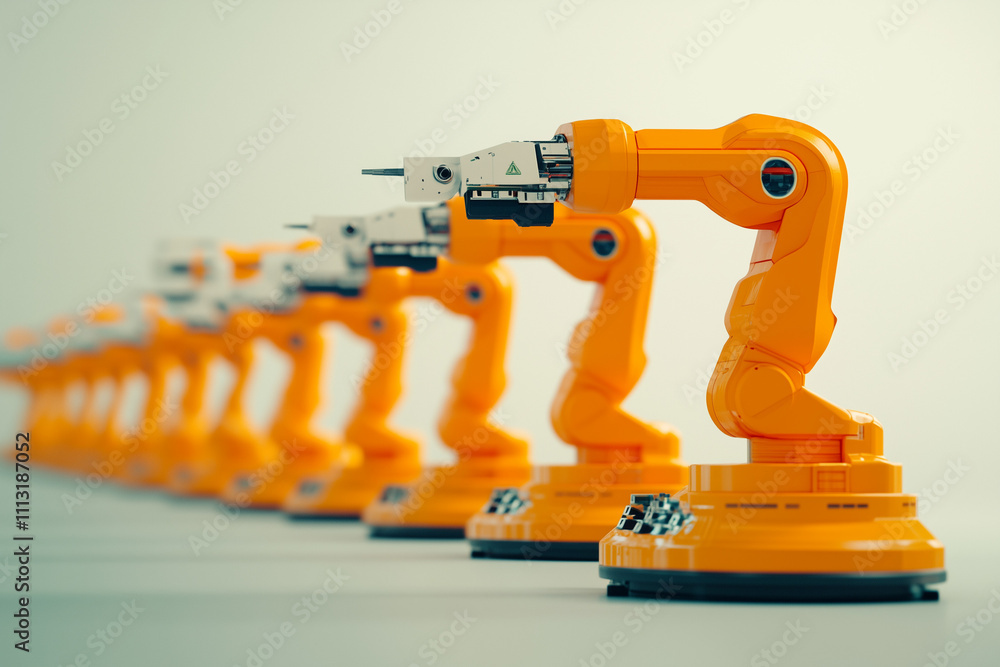 Automated Mechanical Arms in Modern Factory Workshop Automated Mechanical Arms in Modern Factory Workshop