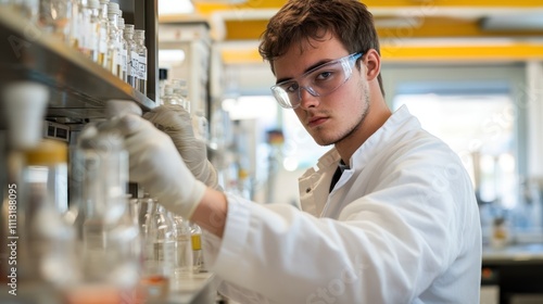 Young scientist conducting experiments in a laboratory setting.