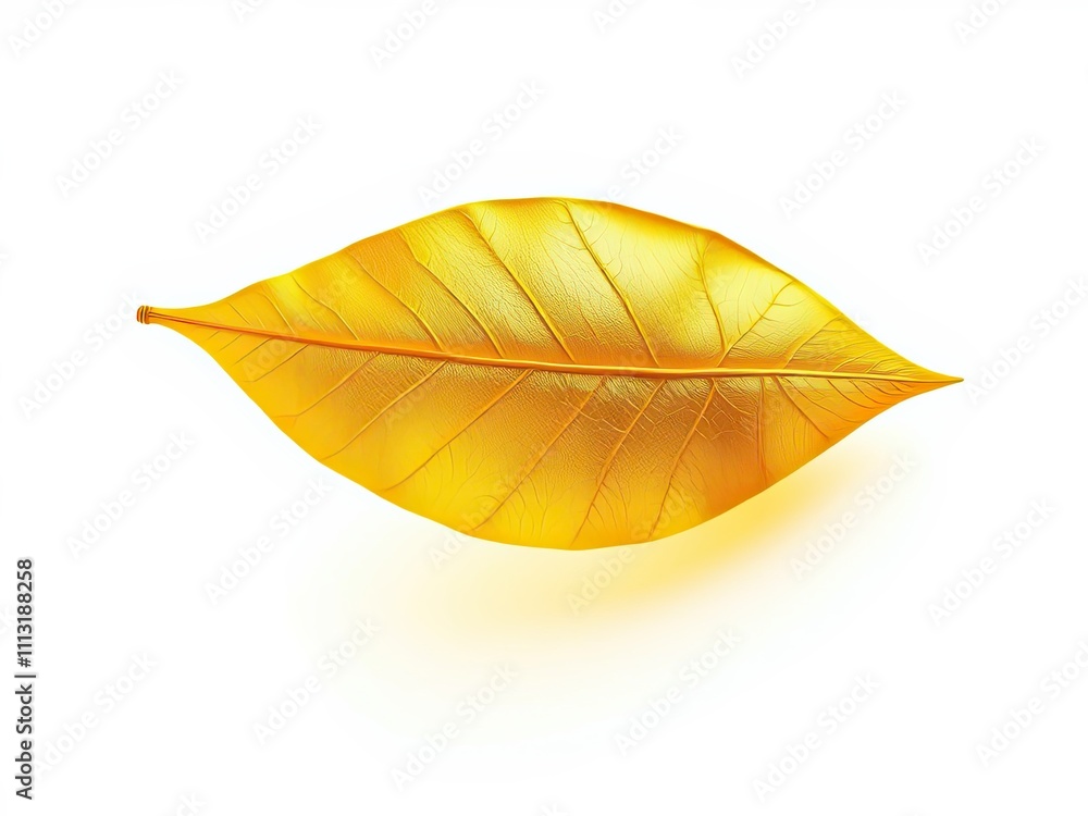 Close-up of a shiny yellow leaf with golden foil veins and edges, plant textures, green and gold hues Close-up of a shiny yellow leaf with golden foil veins and edges, plant textures, green and gold hues
