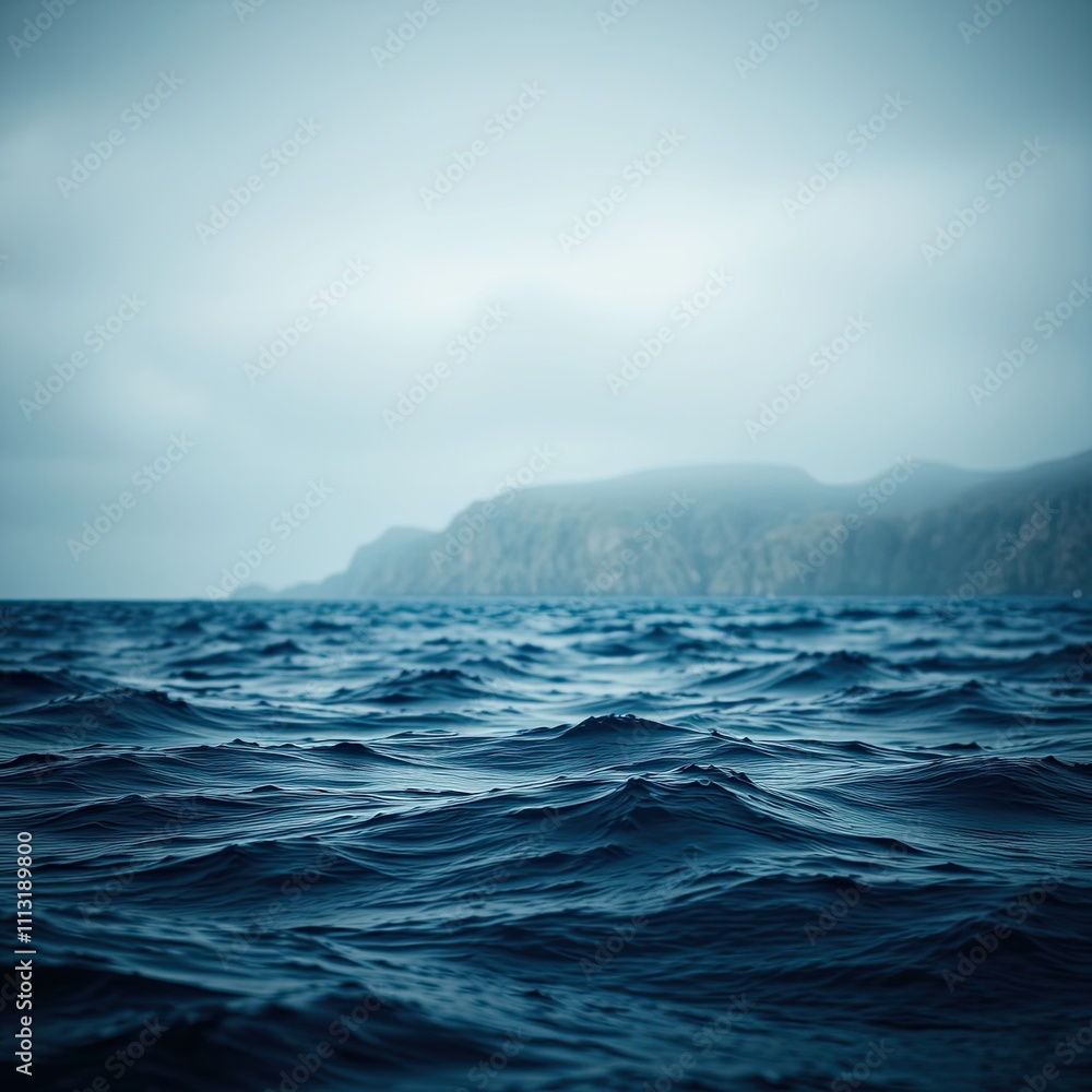 Dark blue ocean waves crashing against a rocky coastline in the distance, rocky coastline, sea cliffs, coastal scenery Dark blue ocean waves crashing against a rocky coastline in the distance, rocky coastline, sea cliffs, coastal scenery