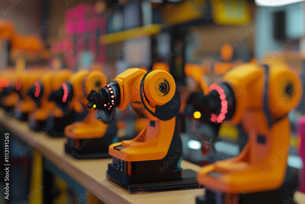 Fototapeta premium Industrial Precision: High-Tech Robotic Arms in Action