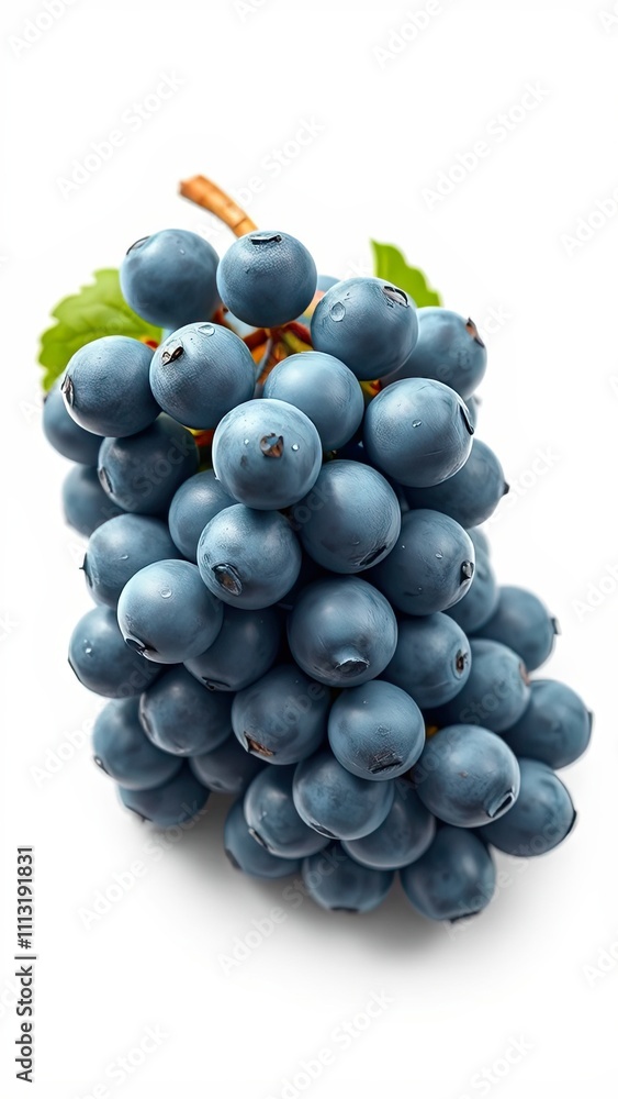 Fresh blue grapes bunch isolated on white background, food styling, still life, grapes Fresh blue grapes bunch isolated on white background, food styling, still life, grapes