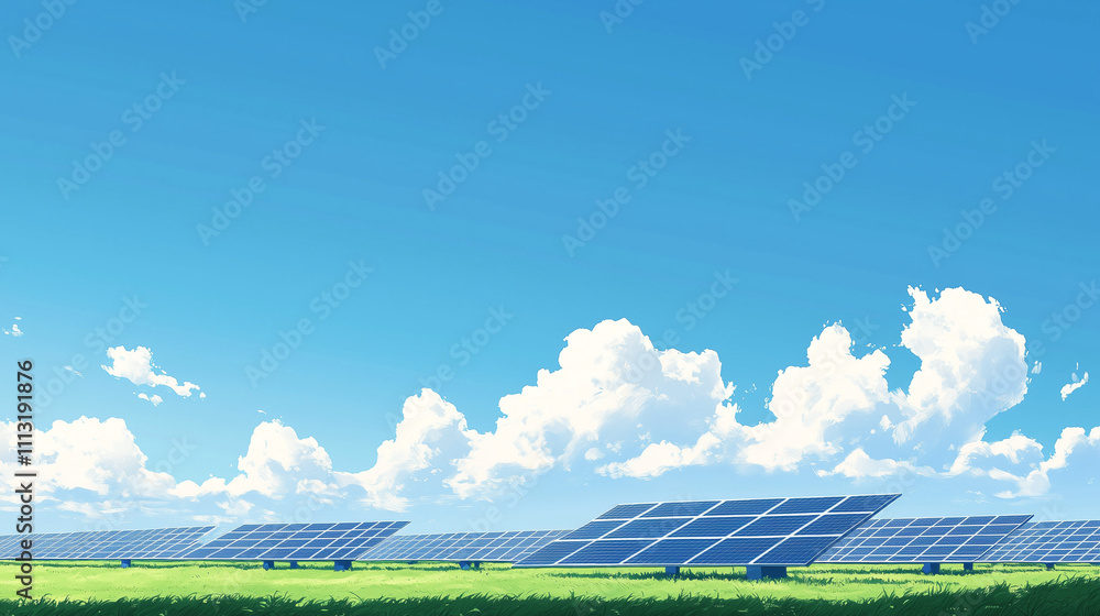 Fototapeta premium Solar Panels on a Green Lawn
