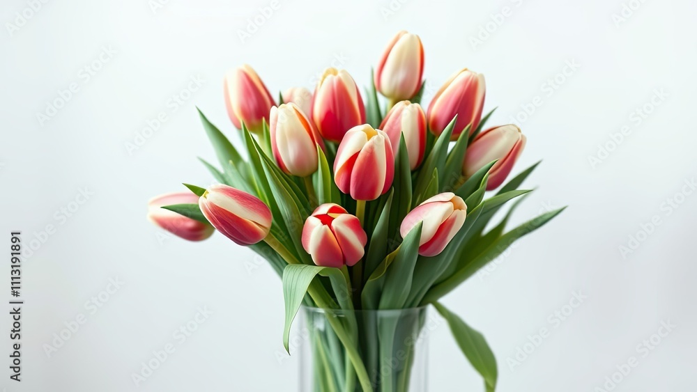 Freshly cut tulip bouquet in a clear glass vase, glass, spring, vase, bouquet Freshly cut tulip bouquet in a clear glass vase, glass, spring, vase, bouquet