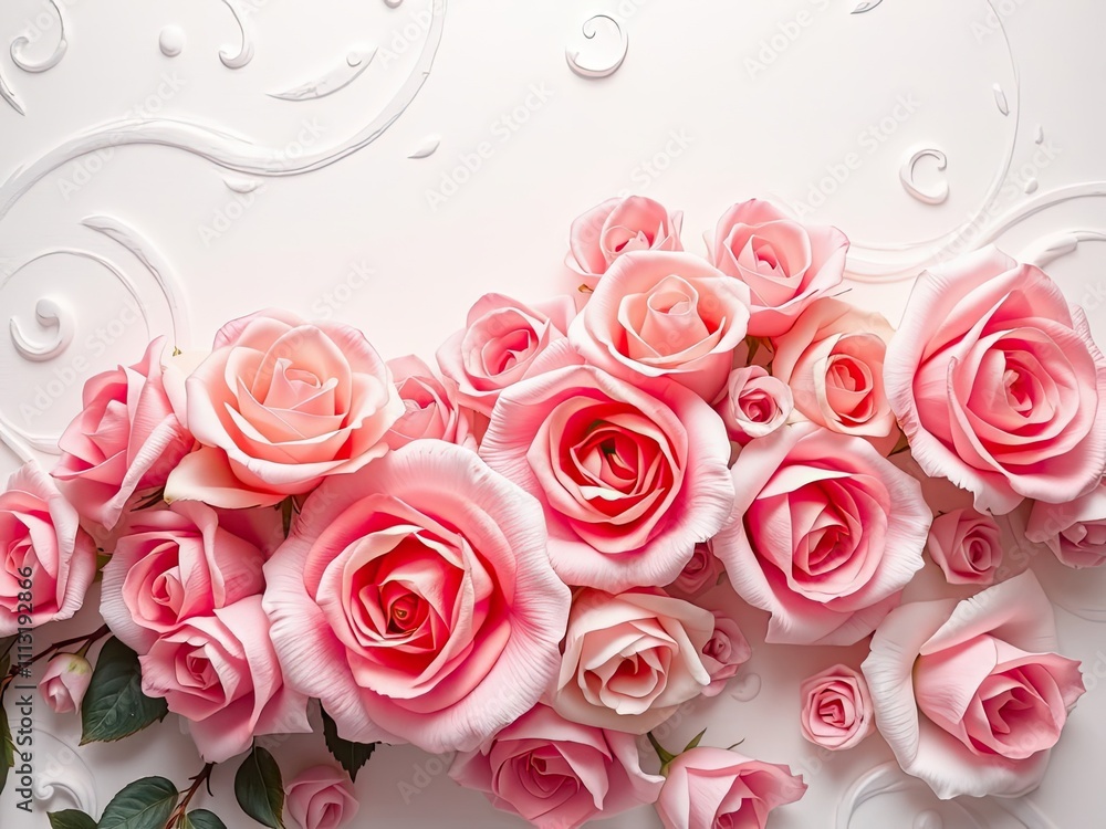 Obraz premium gorgeous rose blooms on a white floral wall background, clean arrangements, gorgeous roses, flower love