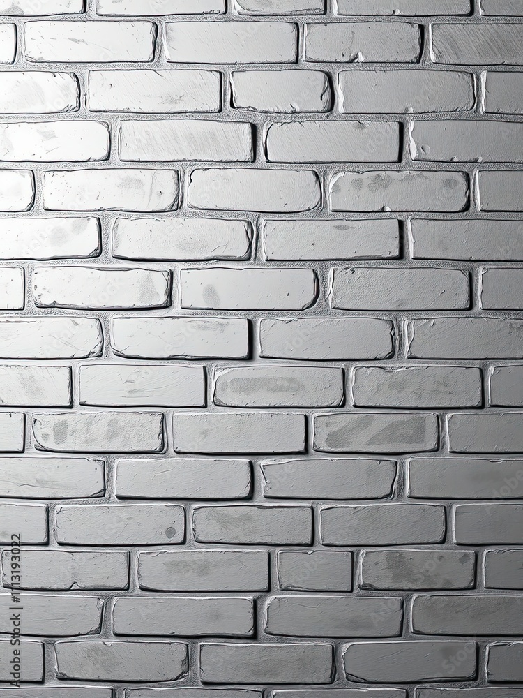 Fototapeta premium Grey and white brick wall with prominent mortar lines, grey tone, textured surface, stone pattern