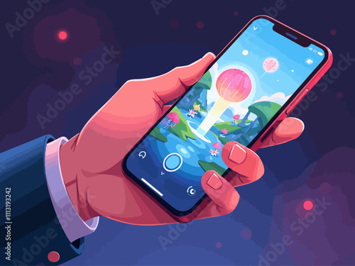  illustration phone in the hand playing a game