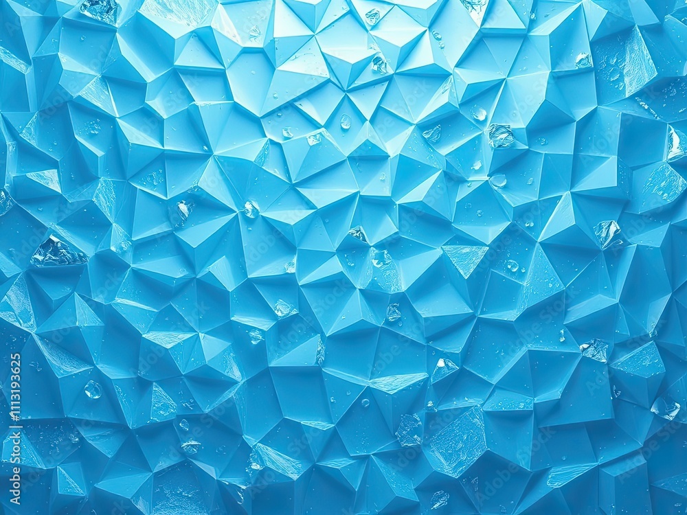 Naklejka premium Icy blue ice texture background with geometric shapes of hexagons and triangles arranged in a repeating design, frozen, glaze, frosty, geometric