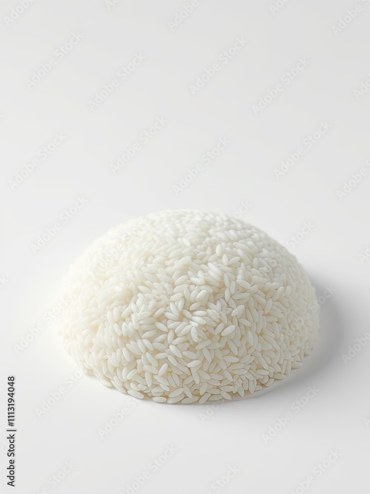Large mound of fluffy white rice on a plain white background, with subtle texture and gentle curves, white rice, simple Large mound of fluffy white rice on a plain white background, with subtle texture and gentle curves, white rice, simple