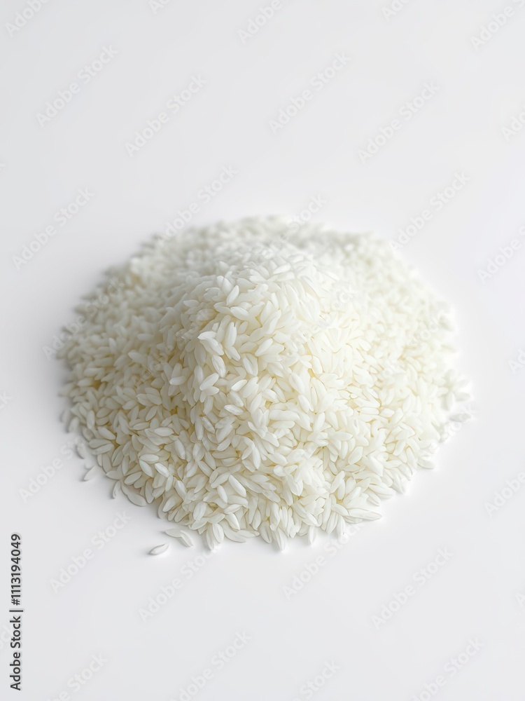 Large mound of fluffy white rice on a plain white background, with subtle texture and gentle curves, grain, clean, dining, mealtime, white rice Large mound of fluffy white rice on a plain white background, with subtle texture and gentle curves, grain, clean, dining, mealtime, white rice