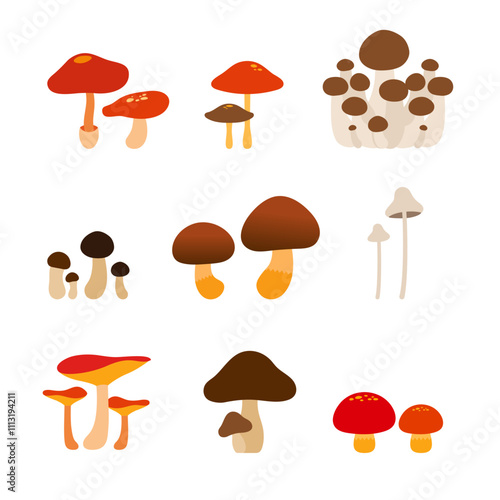 秋の味覚きのこのイラストセット