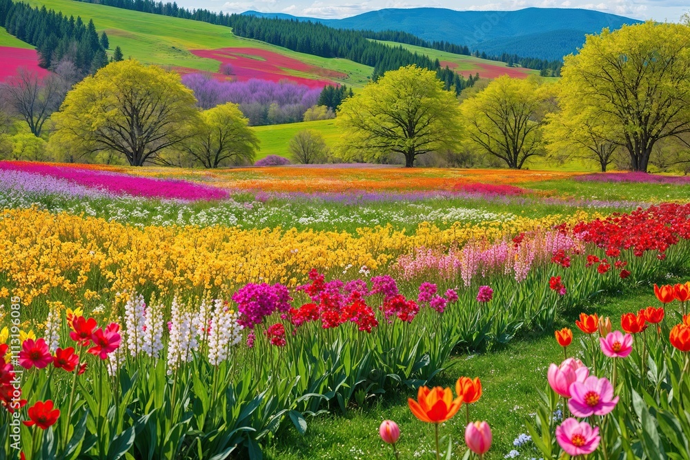 Breathtaking Meadow Filled with Colorful Blooms and Vibrant Spring Landscape Breathtaking Meadow Filled with Colorful Blooms and Vibrant Spring Landscape