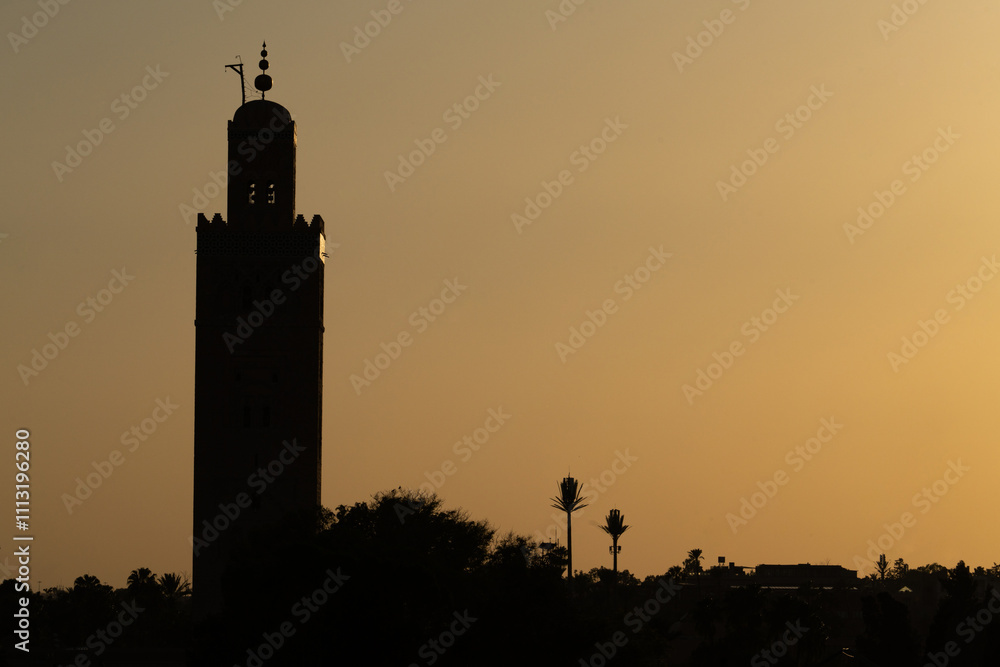 Mosque at sunset in marrakech. Mosque at sunset in marrakech.