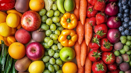Fototapeta Naklejka Na Ścianę i Meble -  Colorful fresh fruits and vegetables arranged in rows