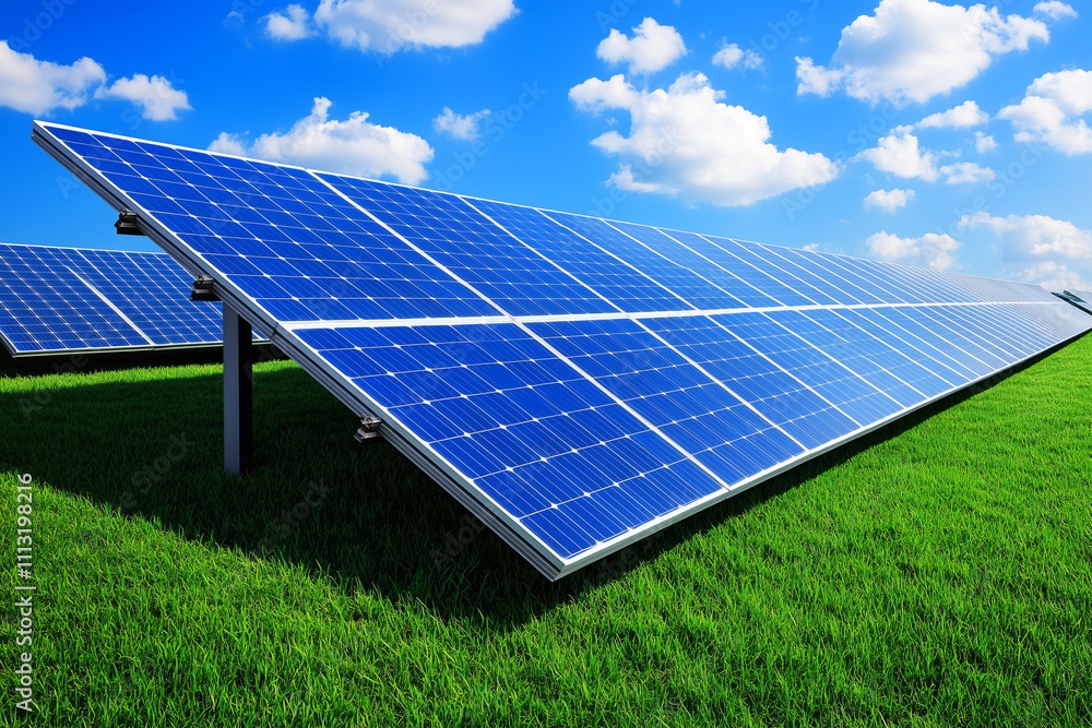 Solar Panels with Blue Sky and Clouds Background Solar Panels with Blue Sky and Clouds Background