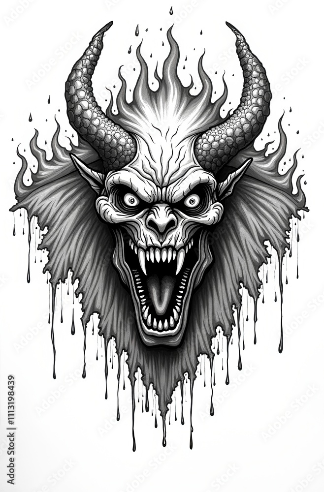 Demonic Horned Beast with Flaming Eyes Demonic Horned Beast with Flaming Eyes
