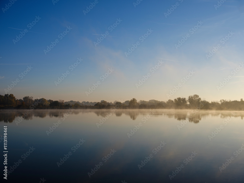 autumn landscape with lake at sunrise autumn landscape with lake at sunrise