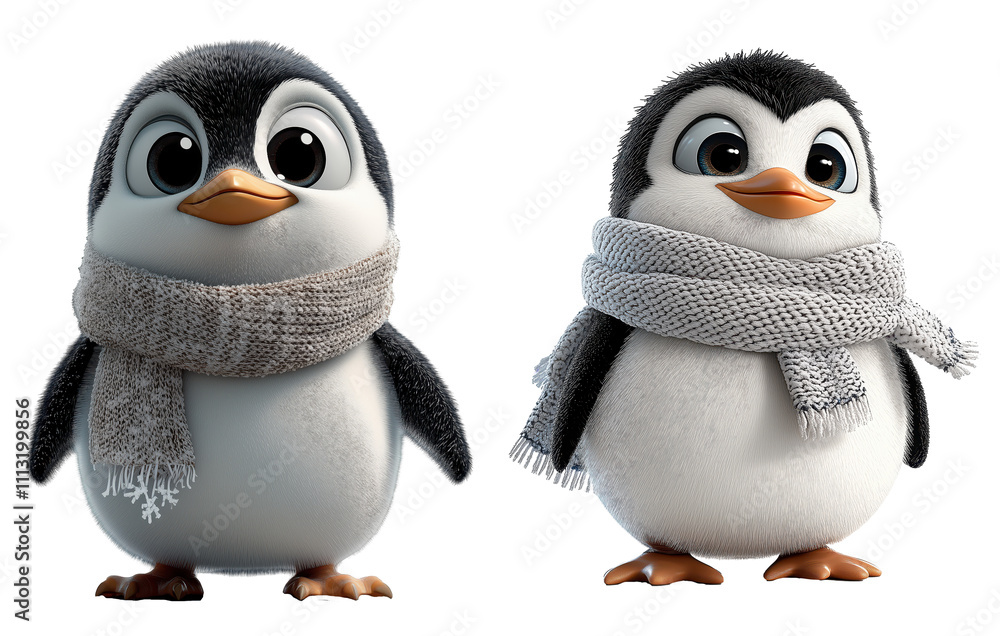 Fototapeta premium Adorable Penguins with Winter Scarves, Sublimation PNG Designs