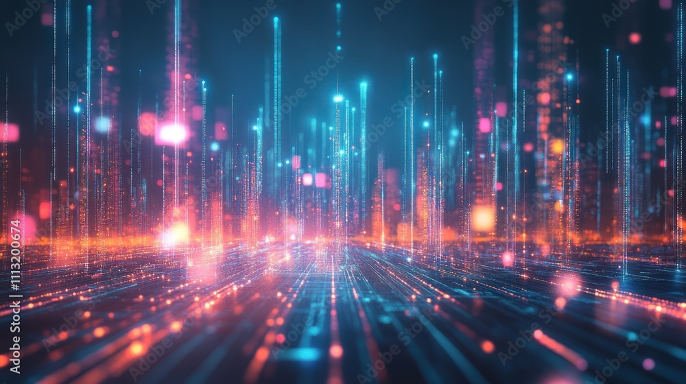 Abstract digital landscape with glowing lines and particles. Abstract digital landscape with glowing lines and particles.