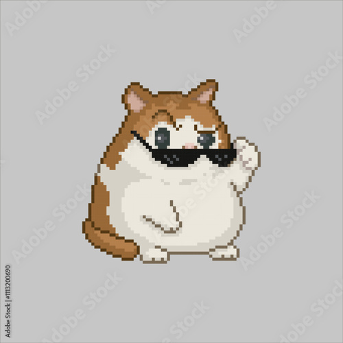 Cat with intimidating look, pixel art meme