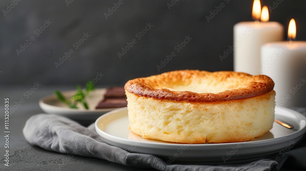 Valentine's with chocolate and dinner delights. Cheesecake on a plate with candles Valentine's with chocolate and dinner delights. Cheesecake on a plate with candles