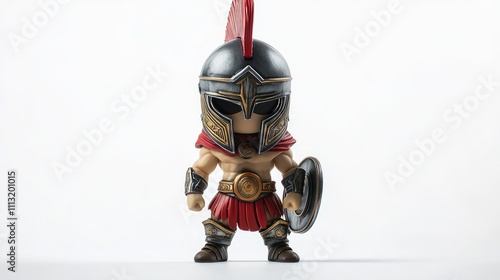 A small figurine of a Spartan warrior, showcasing armor and a shield in a dynamic pose. photo